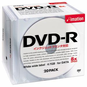 DVD-R4.7PWAX20P【税込】 イメーション データ用8倍速対応DVD-R 20枚パック　4.7GB ホワイトプリンタブル [DVDR47PWAX20P]【返品種別A】