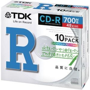 CD-R80PWX10A【税込】 TDK データ用700MB 48倍速対応CD-R 10枚パック　ホワイトプリンタブル [CDR80PWX10A]【返品種別A】