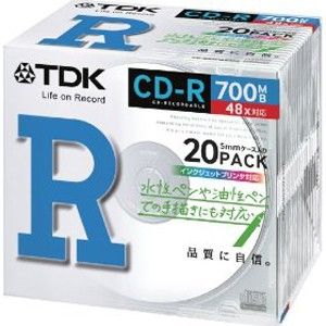 CD-R80PWX20A【税込】 TDK データ用700MB 48倍速対応CD-R 20枚パック　ホワイトプリンタブル [CDR80PWX20A]【返品種別A】