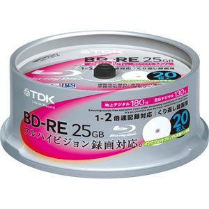 BEV25PWA20PK【税込】 TDK 2倍速対応BD-RE 20枚パック　25GB ホワイト プリンタブル [BEV25PWA20PK]【返品種別A】