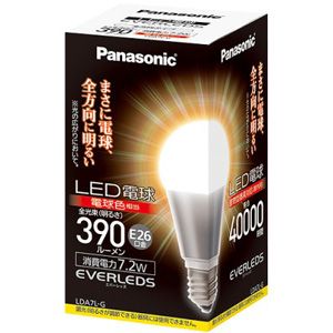 LDA7LG【税込】 パナソニック LED電球 一般電球タイプ 7.2W（全光束：390 lm/電球色相当） Panasonic EVERLEDS(エバーレッズ) [LDA7LG]【返品種別A】