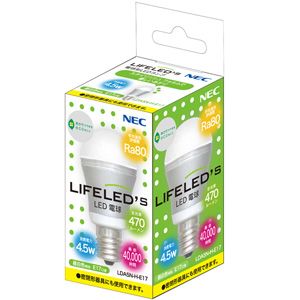 LDA5N-H-E17【税込】 NEC LED電球 一般電球形 4.5W（全光束：470lm/昼白色相当） LIFELED'S（ライフレッズ） [LDA5NHE17NEC]【返品種別A】