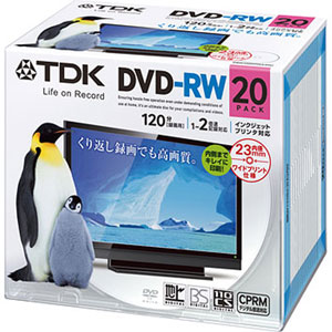 DRW120DPWA20U【税込】 TDK 2倍速対応DVD-RW 20枚パック 4.7GB ホワイトプリンタブル [DRW120DPWA20U]【返品種別A】