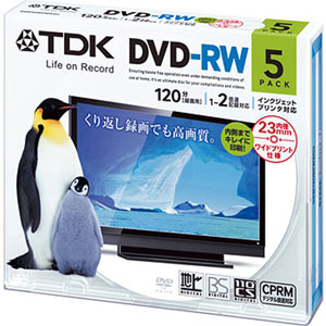 DRW120DPWA5U【税込】 TDK 2倍速対応DVD-RW 5枚パック 4.7GB ホワイトプリンタブル [DRW120DPWA5U]【返品種別A】