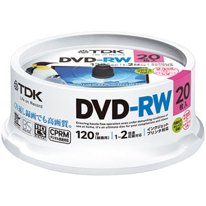 DRW120DPWA20PU【税込】 TDK 2倍速対応DVD-RW 20枚パック 4.7GB ホワイトプリンタブル [DRW120DPWA20PU]【返品種別A】