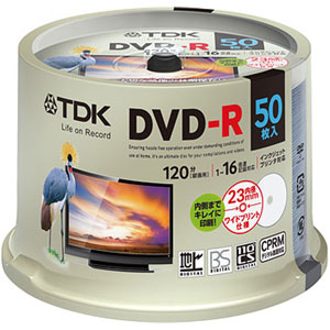 DR120DPWC50PUE【税込】 TDK 16倍速対応DVD-R 50枚パック 4.7GB ホワイトプリンタブル [DR120DPWC50PUE]【返品種別A】