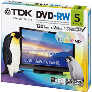 DRW120DPMA5UE【税込】 TDK 2倍速対応DVD-RW 5枚パック 4.7GB カラープリンタブル [DRW120DPMA5UE]【返品種別A】