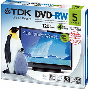 DRW120DPWB5UE【税込】 TDK 4倍速対応DVD-RW 5枚パック 4.7GB ホワイトプリンタブル [DRW120DPWB5UE]【返品種別A】