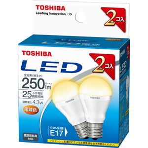 LDA4L-E17-2P【税込】 東芝 LED電球 ミニクリプトン電球形 4.3W（全光束：250 lm/電球色相当）【2個セット】 E-CORE（イー・コア） [LDA4LE172P]【返品種別A】