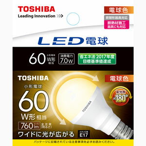 LDA7L-G-E17/S/60W【税込】 東芝 LED電球 小形電球形 760lm（電球色相当） ...:jism:11229296