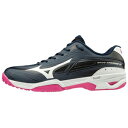 61GB191201275 ミズノ テニスシューズ(ネイビー×ホワイト×ピンク・27.5cm) mizuno ウエーブエクシード 3 OC ユニセックス