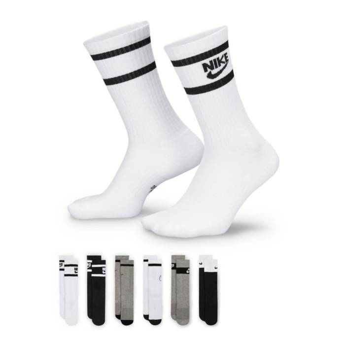 ナイキ Nike 【 6 Pack Youth Everyday Cushioned Crew Unisex White/Black/Dk Grey Heather Multi Designs 】 子供用 クルー キッズ ベビー マタニティ キッズファッション 靴下 レッグウェア 靴下 ユニセックス 白色 ホ
