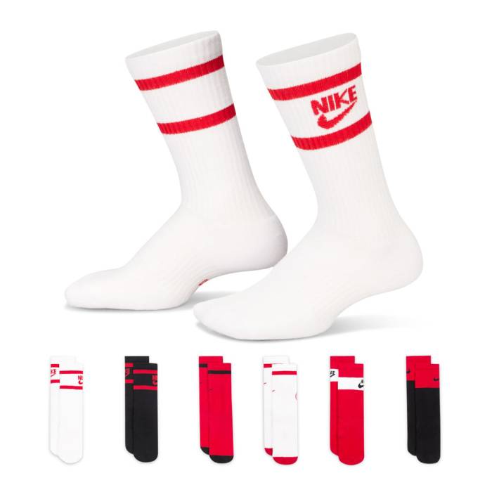 ナイキ Nike 【 6 Pack Youth Everyday Cushioned Crew Unisex White/Black/University Red Multi Designs 】 子供用 クルー キッズ ベビー マタニティ キッズファッション 靴下 レッグウェア 靴下 ユニセックス 白色 ホ
