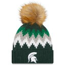 ニューエラ NEW ERA 緑 グリーン ミシガン スケートボード スパルタンズ ニット ニューエラ ミシガンステイト 【 GREEN STATE GLACIER CUFFED KNIT HAT WITH POM MSU 】 バッグ キャップ 帽子 レディー