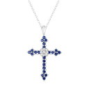UNBRANDED 銀色 シルバー ダイヤモンド ネックレス 青色 ブルー T.W. & 【 SILVER UNBRANDED STERLING 9 10 CARAT GEMSTONE DIAMOND ACCENT CROSS PENDANT NECKLACE BLUE SAPPHIRE 】 ジュエリー アクセサリー レディース