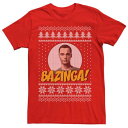 LICENSED CHARACTER キャラクター Tシャツ 赤 レッド 【 RED LICENSED CHARACTER THE BIG BANG THEORY BAZINGA HOLIDAY PATTERN TEE 】 メンズファッション トップス Tシャツ カットソー