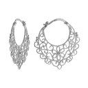 銀色 シルバー フープ イヤリング 【 SILVER PLATED FLOWER FILIGREE HOOP EARRINGS 】