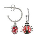 銀色 シルバー フープ イヤリング 【 SILVER PLATED CRYSTAL LADYBUG HOOP DROP EARRINGS 】