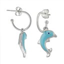銀色 シルバー フープ イヤリング 【 SILVER PLATED CRYSTAL DOLPHIN HOOP DROP EARRINGS 】