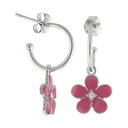 銀色 シルバー フープ イヤリング 【 SILVER PLATED CRYSTAL FLOWER HOOP DROP EARRINGS 】