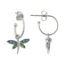 銀色 シルバー フープ イヤリング 【 SILVER PLATED CRYSTAL DRAGONFLY HOOP DROP EARRINGS 】