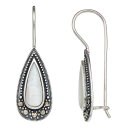 パール イヤリング & 【 TORI HILL MARCASITE MOTHER OF PEARL LONG TEARDROP DROP EARRINGS SILVERTONE 】