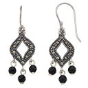 イヤリング & 【 TORI HILL MARCASITE ONYX BEAD DROP EARRINGS SILVERTONE 】