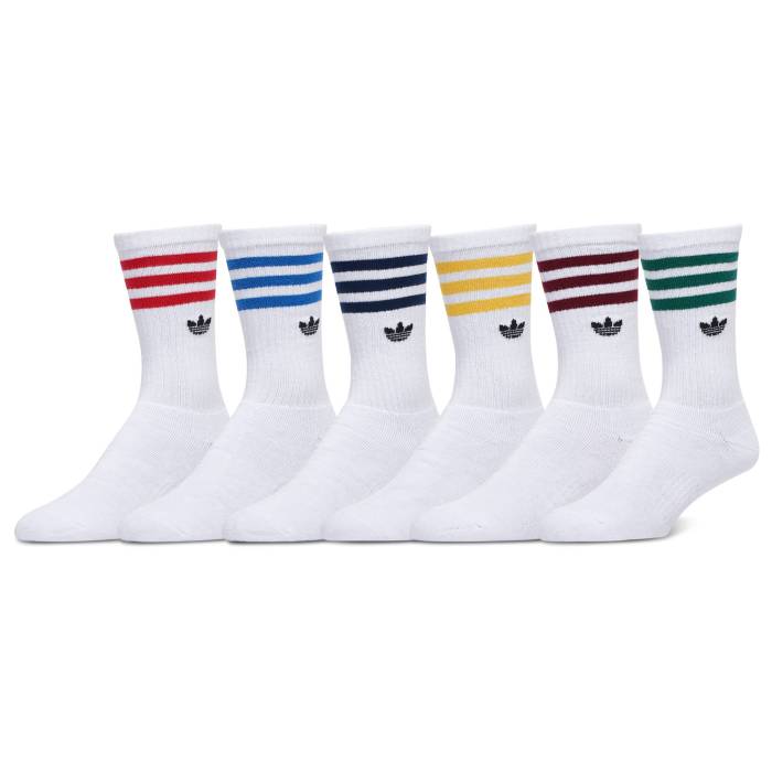 アディダス Adidas Originals 【 Trefoil Roller Crew Socks 6 Pack Men's White/Multi 】 トレフォイル クルー ソックス・靴下 インナー 下着 ナイトウェア メンズ 靴下 レッグウェア 靴下 メンズ 白色 ホワイト