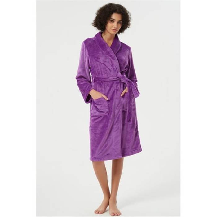 Linea 【 Plain Fleece Dressing Gown Women Purple 】 フリース インナー 下着 ナイトウェア レディース ナイトウェア ルームウェア ナイトガウン レディース Purple 紫・パープル