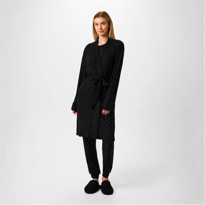 Biba 【 Rhinestone Robe Women Black 】 インナー 下着 ナイトウェア レディース ナイトウェア ルームウェア ナイトガウン レディース 黒色 ブラック