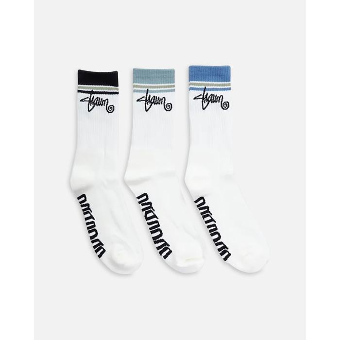 S Double 【 Stripe Shawn Script Crew Socks 3 Pack Mens 】 Stripe ストライプ スクリプト クルー ソックス・靴下 インナー 下着 ナイトウェア メンズ 靴下 レッグウェア 靴下 メンズ