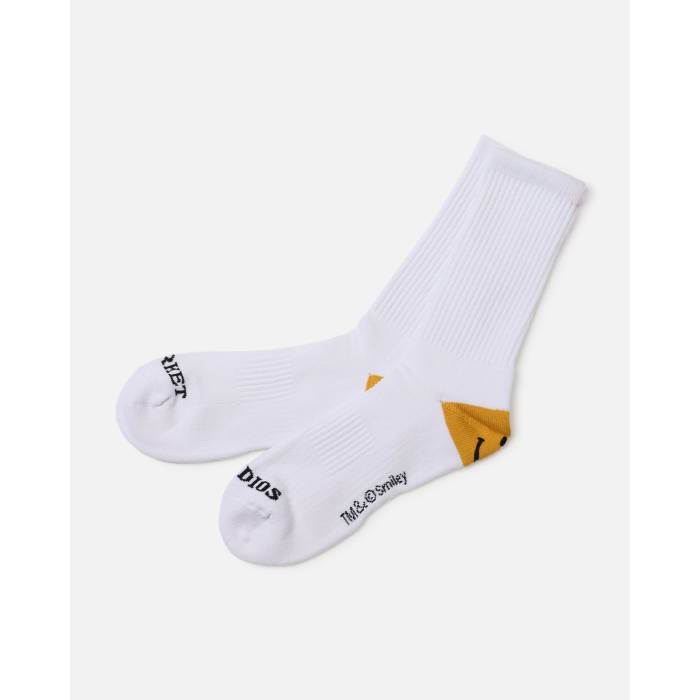 Market 【 X Smiley Heel Crew Socks Mens White 】 ヒール クルー ソックス・靴下 インナー 下着 ナイトウェア メンズ 靴下 レッグウェア 靴下 メンズ 白色 ホワイト