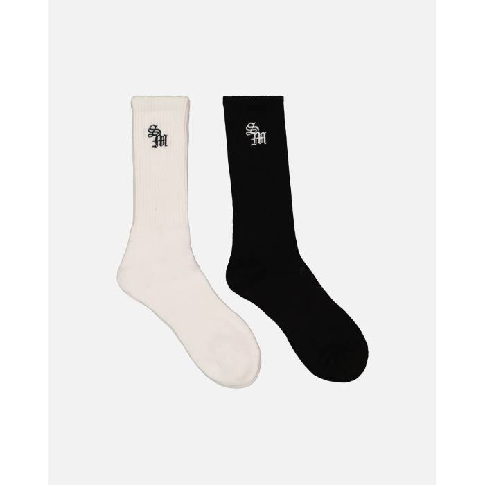Saint Morta 【 Monogram Crew Socks 2 Pack Mens Black 】 クルー ソックス・靴下 インナー 下着 ナイトウェア メンズ 靴下 レッグウェア 靴下 メンズ 黒色 ブラック
