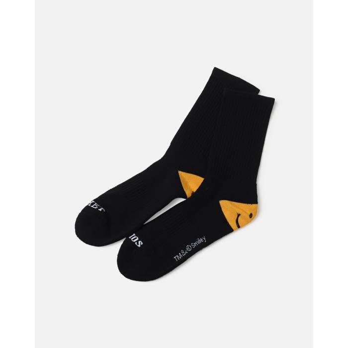 Market 【 X Smiley Heel Crew Socks Mens Black 】 ヒール クルー ソックス・靴下 インナー 下着 ナイトウェア メンズ 靴下 レッグウェア 靴下 メンズ 黒色 ブラック
