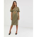 【海外限定】ドレス バックル ベルト レディースファッション ワンピース 【 ASOS DESIGN MIDI WIGGLE DRESS IN LINEN WITH BUCKLE BELT 】