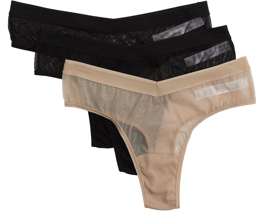 ハンキーパンキー ハイ 3個入 黒色 ブラック レディース 【 HANKY PANKY MESH HIGH CUT THONG 3-PACK / BLACK BLACK CHAI 】 インナー 下着 ナイトウエア