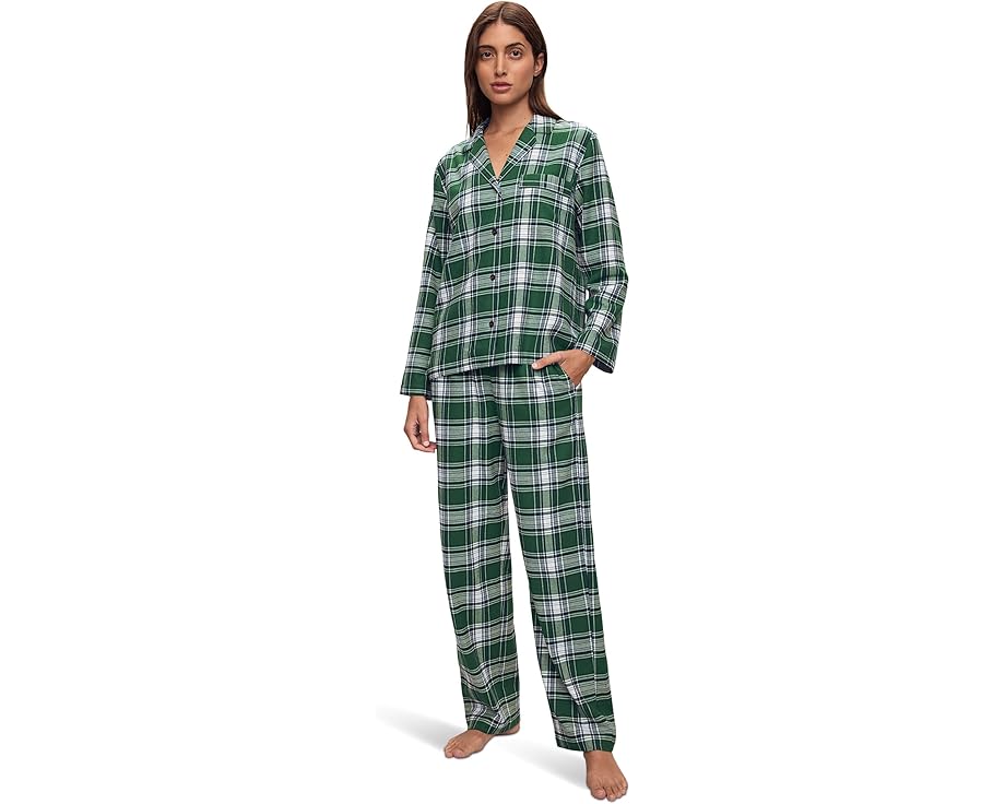 エバージェイ フォレスト 緑 グリーン レディース 【 EBERJEY FLANNEL LONG PJ SET / TARTAN PLAID FOREST GREEN 】 インナー 下着 ナイトウエア ナイト ルーム パジャマ