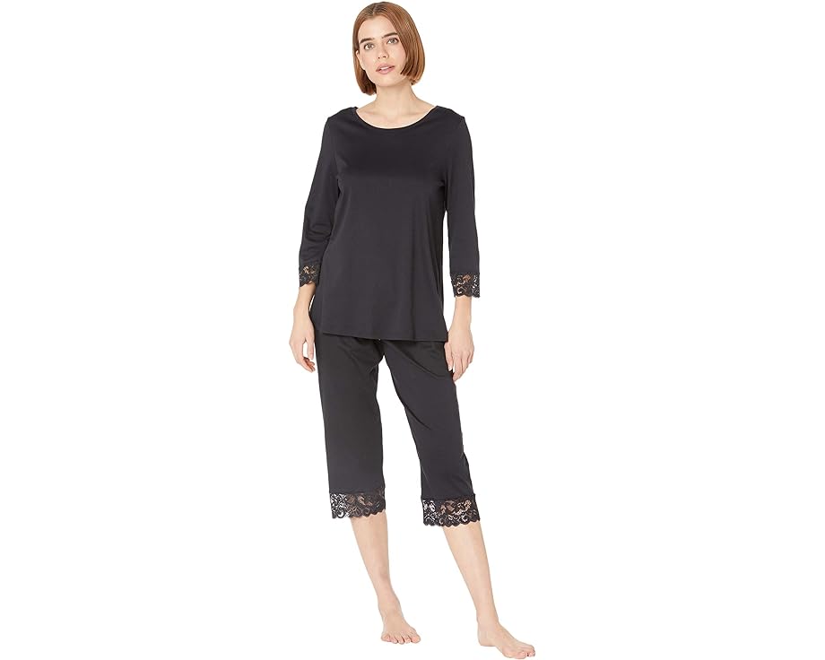 ハンロ クロップ 黒色 ブラック レディース 【 HANRO MOMENTS CROP PAJAMA SET / BLACK 】 インナー 下着 ナイトウエア ナイト ルーム パジャマ