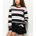 LURKING CLASS BY SKETCHY TANK タンクトップ 黒色 ブラック 白色 ホワイト ストライプ クロップ スリーブ Tシャツ & 長袖 【 STRIPE CROP SLEEVE LURKING CLASS BY SKETCHY TANK THORNS BLACK WHITE TSHIRT 】 レディ