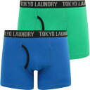 TOKYO LAUNDRY ショーツ ハーフパンツ 緑 グリーン 青色 ブルー 2個入 ボクサーショーツ メンズ 【 GREEN TOKYO LAUNDRY ATHELSTAN SET IN BRIGHT JET BLUE 】