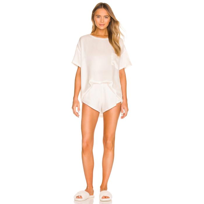 Lunya 【 Washable Silk Tee Set Women Tranquil White 】 Tシャツ インナー 下着 ナイトウェア レディース ナイトウェア ルームウェア パジャマ レディース 白色 ホワイト