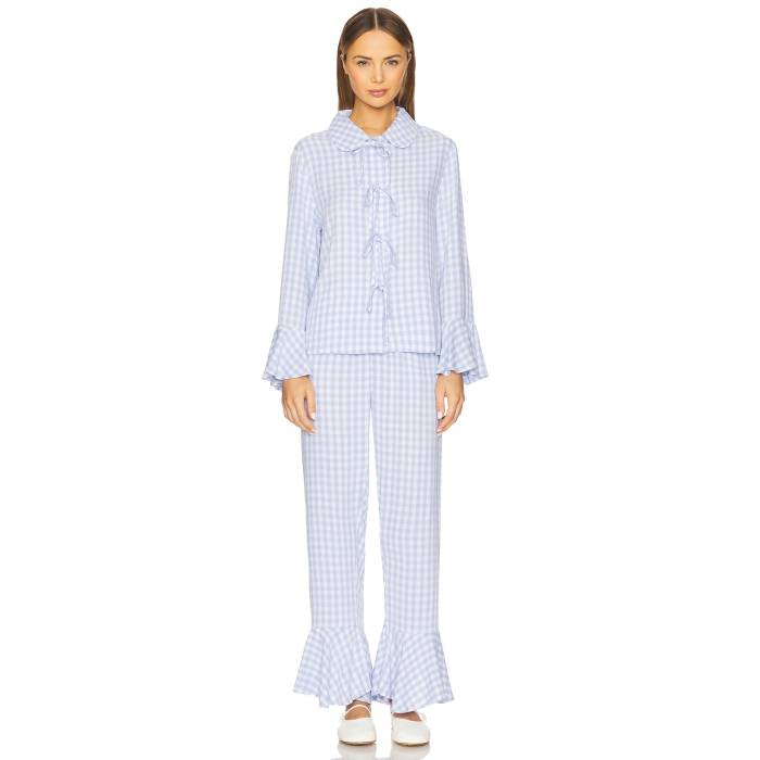 Sleeper 【 Nebula Pajama Set With Bow Details Women Blue Vichy 】 インナー 下着 ナイトウェア レディース ナイトウェア ルームウェア パジャマ レディース 青色 ブルー