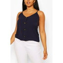 ブーフー BOOHOO 紺色 ネイビー 【 BOOHOO PLUS BUTTON DETAIL CAMI NAVY 】 レディースファッション トップス キャミソール