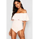 BOOHOO NIGHT ナイト クレープ ボディースーツ 【 BOOHOO NIGHT CREPE FRILL BARDOT BODYSUIT BLUSH 】 インナー 下着 ナイトウエア レディース