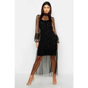 ブーフー BOOHOO ドレス 黒色 ブラック マキシドレス 【 BOOHOO BOHO DITSY FLORAL SHIRRING DETAIL BLACK 】 レディースファッション ドレス