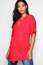 ブーフー BOOHOO BASICS スリーブ 赤 レッド 【 SLEEVE RED BOOHOO BASICS MATERNITY TWIST FRONT KIMONO BLOUSE 】 キッズ ベビー マタニティ ママ マタニティウエア 授乳服 トップス ブラウス