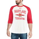 アンダーアーマー UNDER ARMOUR メリーランド ベースボール Tシャツ 白 ホワイト 赤 レッド 【 WHITE RED UNDER ARMOUR MARYLAND TERRAPINS CHARGED BASEBALL 3 4SLEEVE TRIBLEND TSHIRT 】 メンズファッション トップ