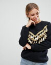 グラマラス タッセル トレーナー 黒 ブラック レディース 女性用 トップス レディースファッション 【 BLACK GLAMOROUS TASSEL TRIM SWEATSHIRT 】