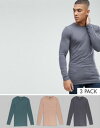 エイソス ASOS デザイン パック マッスル フィット ロングライン ロング スリーブ クルー ネック Tシャツ セーブ ミスター メンズ 男性用 カットソー メンズファッション 【 SLEEVE DESIGN 3 PACK MUS