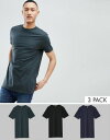 エイソス ASOS デザイン ロングライン Tシャツ クルー ネック パック アーミー メンズ 男性用 トップス 【 DESIGN LONGLINE TSHIRT WITH CREW NECK 3 PACK BLK ATLANTIC ARMY 】